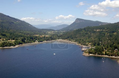 Fulford Harbour and the Fulford Creek estuary with Mount Maxwell in the background, Salt Spring Island, British Columbia, Canada
