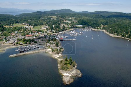 Aerial view of Ganges with Grace Point in the foreground, Salt Spring Island, British Columbia, Canada