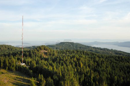 The antennas located on Bruce Peak, Salt Spring Island, British Columbia, Canada