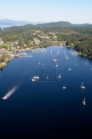 Aerial photo of the anchorage in Ganges Harbour, Salt Spring Island, British Columbia, Canada