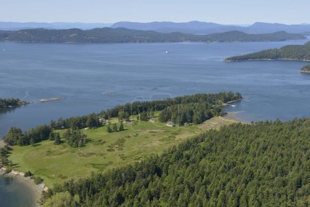 Aerial photograph of Samuel Island with Plumper Sound, British Columbia, Canada.