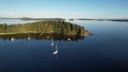 Aerial photo of the anchorage at Russell Island, Gulf Islands National Park, British Columbia, Canada.
