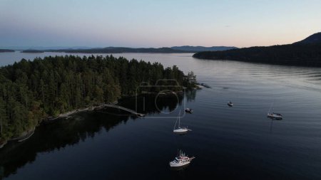 Boats at anchor, Russell Island, Gulf Islands National Park, British Columbia, Canada.