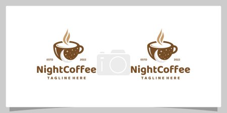 Illustration for Vintage Cup Coffee Logo design template with moon in negative space design logo. Coffee night, coffee cafe logo illustration design template - Royalty Free Image