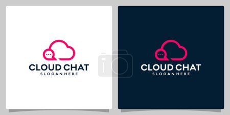Téléchargez les illustrations : Modèle de logo Cloud avec logo de bulle de chat Design vectoriel, symbole créatif, icône. - en licence libre de droit