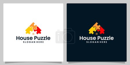 Puzzle-Logo-Design-Vorlage mit Haus-Gebäude-Logo Grafik-Design-Vektor-Illustration. Symbol, Ikone, kreativ.