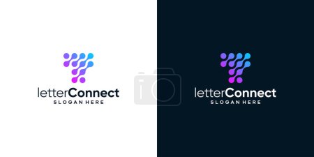 Illustration for Initial letter T logo design template with tech style and gradient color graphic design illustration. icons for business, internet and technology, symbol, creative. - Royalty Free Image