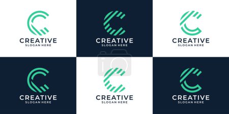 Collection of initial letter C logo design with line style design graphic vector illustration. Symbol, icon, creative.