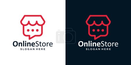 Plantilla de diseño de logo tienda online. Tienda de compras con ilustración de diseño gráfico de burbujas de chat. icono, símbolo, creativo.