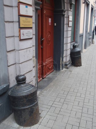 Photo for Two old cannon barrels used to protect an entrance in Riga, Latvia - Royalty Free Image