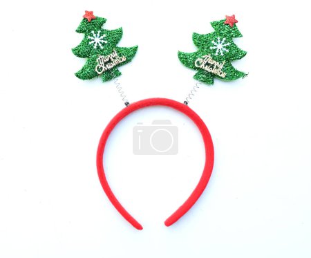 Beautiful headband funny christmas trees isolate on a white backdrop.concept of joyful Christmas party,New year is coming soon, festive season decoration with Christmas elements