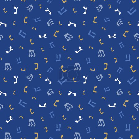 Illustration for Vector repeat pattern design with hebrew letters - nun, gimel, hei, shin on dreidel the four-sided top which is spun in Chanukah games. Great for Hanukkah cards, posters, home decor projects - Royalty Free Image