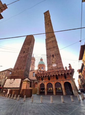 Photo for Asinelli and Garisenda, Le due torri, symbols of medieval Bologna towers, Bologna, Italy - Royalty Free Image