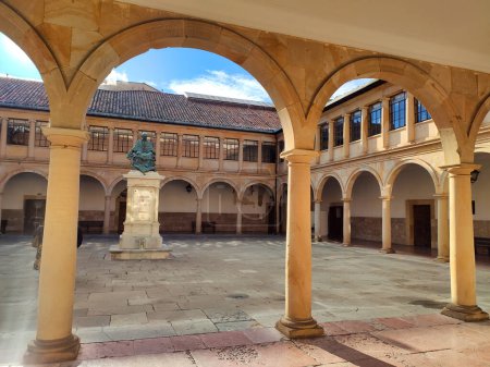 Photo for Courtyard and statue of Fernando de Valdes Salas. Oviedo University. Oviedo, Asturias, Spain, Europe - Royalty Free Image