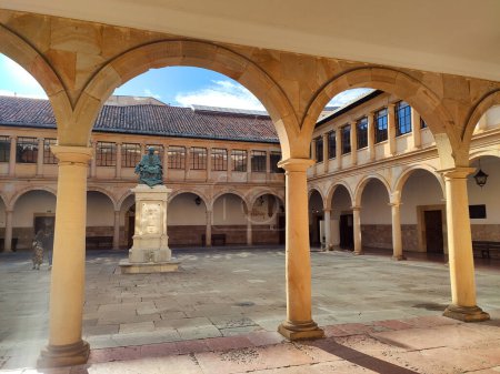 Photo for Courtyard and statue of Fernando de Valdes Salas. Oviedo University. Oviedo, Asturias, Spain, Europe - Royalty Free Image