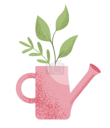 Illustration for Cute watering can with green plants growing in it, spring and gardening concept. Isolated vector illustration in flat style - Royalty Free Image