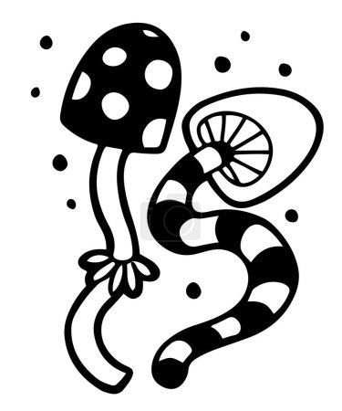 Téléchargez les illustrations : Two hand drawn doodle mushrooms in line design, isolated vector illustration - en licence libre de droit