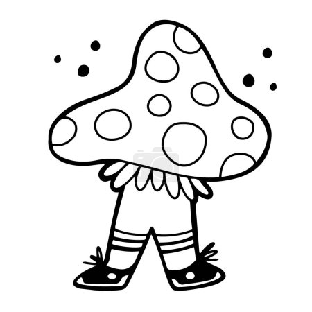 Téléchargez les illustrations : Funny surreal mushroom wearing socks and snickers, with big mushroom cap, hand drawn in line style, bold outline. Isolated vector illustration - en licence libre de droit