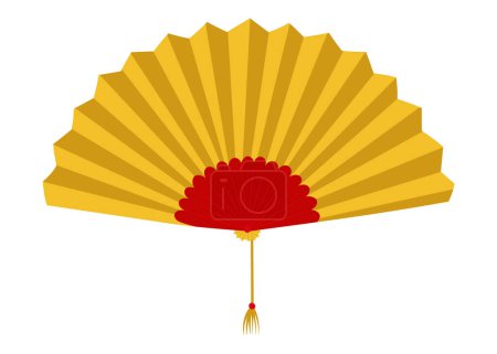 Illustration for Sensu Japanese traditional hand fan in gold color, isolated vector illustration in flat design - Royalty Free Image