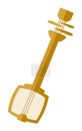 Illustration for Traditional Japanese samisen three string musical instrument, isolated vector illustration in flat design - Royalty Free Image