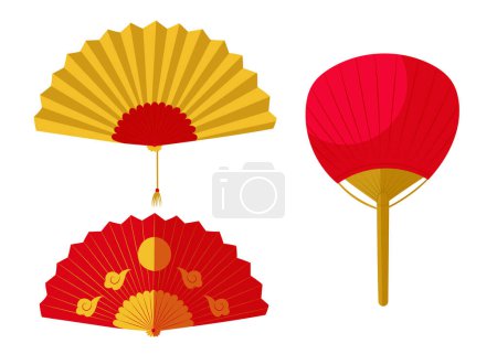 Illustration for Three beautiful traditional fans, Japanese accessories. Isolated vector illustration - Royalty Free Image