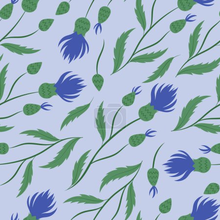 Illustration for Hand drawn vector seamless pattern with blue wild flowers - Royalty Free Image