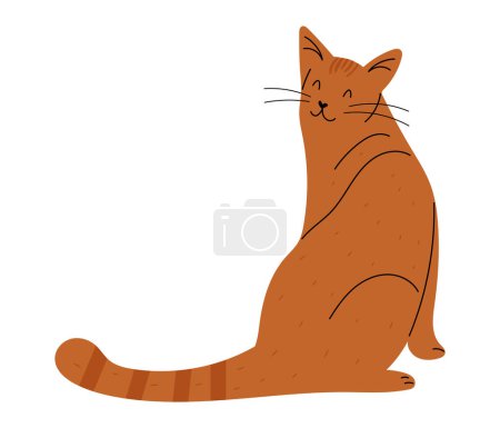 Illustration for Cute oriental cat sitting, hand drawn vector illustration in flat design - Royalty Free Image