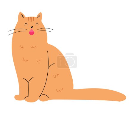 Illustration for Cute fluffy ginger cat meowing, asking for attention or food. Hand drawn vector illustration in flat design, isolated on white - Royalty Free Image