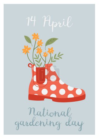 Illustration for Card or a poster with National gardening day celebration. Hand drawn vector illustration in flat design - Royalty Free Image