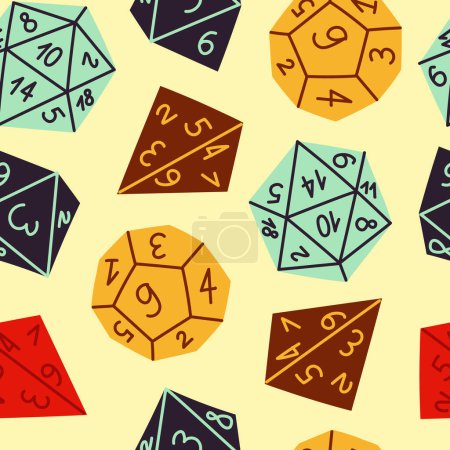 Illustration for Seamless pattern with RPG board games different dices, hand drawn vector illustration - Royalty Free Image