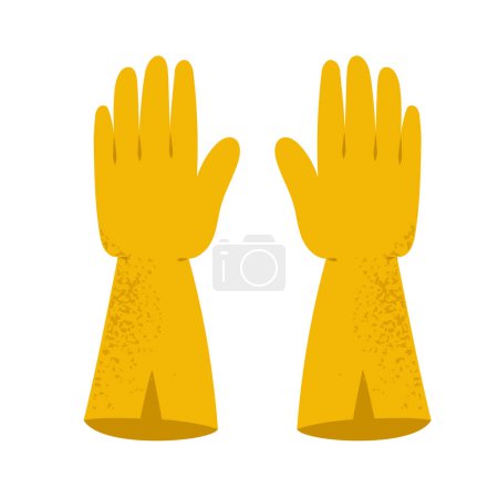 Yellow rubber gloves, for kitchen or cleaning, hand drawn vector illustration 