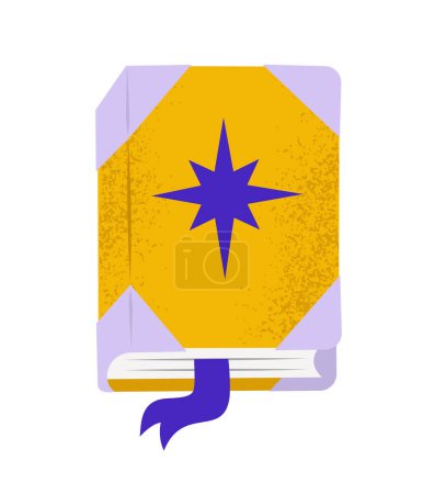 Hand drawn spell book with star on the cover, isolated vector illustration in cartoon design, mystic book from adventure game