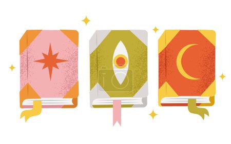 Set with 3 spell books, hand drawn vector illustration in flat design