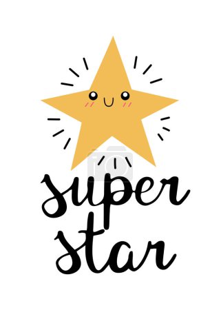 Approval badge or poster with a cute shinning star, hand drawn isolated vector illustration with lettering