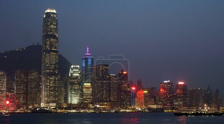 Panoramic night view of Hong Kong city, Victoria Bay