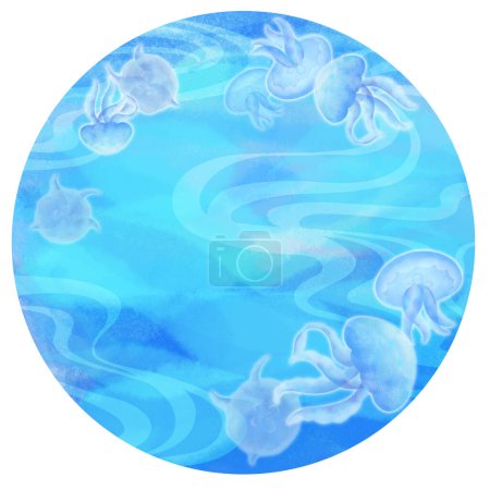 Téléchargez les photos : Illustration d'une méduse nageant sous l'eau - en image libre de droit