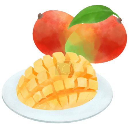 Foto de Ilustración de un mango cortado que se ve delicioso - Imagen libre de derechos
