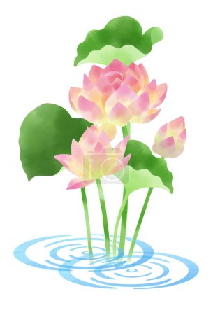 Illustration avec motifs de fleurs de lotus et ondulations d'eau