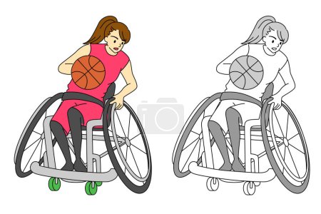 Illustrationsset Rollstuhlbasketball (Spielerin))
