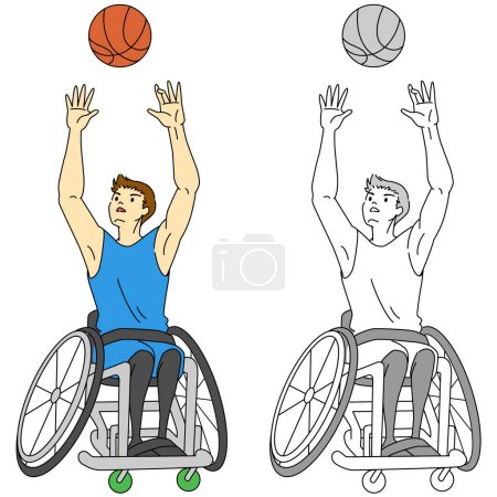Illustrationsset Rollstuhlbasketball (männlicher Spieler))