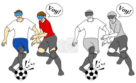 Illustrationssatz von Spielern, die Blindenfußball spielen