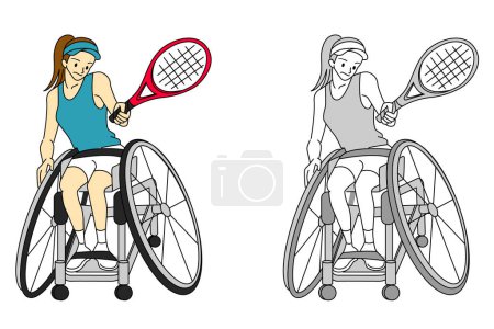 Ilustración de Juego de ilustraciones de tenis en silla de ruedas (jugadora femenina) - Imagen libre de derechos