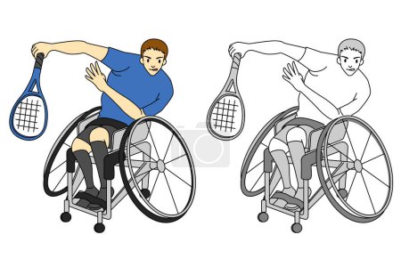 Illustration set of wheelchair tennis (male player)