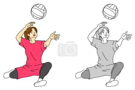 Sitting volleyball (female player) illustration set