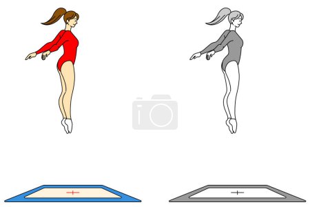 Illustration set of female athletes playing trampoline competitions