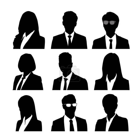 Téléchargez les illustrations : Icône vectorielle silhouette du haut du corps de plusieurs hommes d'affaires. - en licence libre de droit