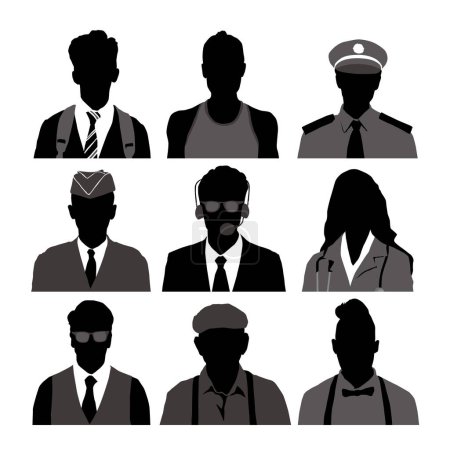 Téléchargez les illustrations : Silhouette icône ensemble de personnes dans plusieurs professions. - en licence libre de droit