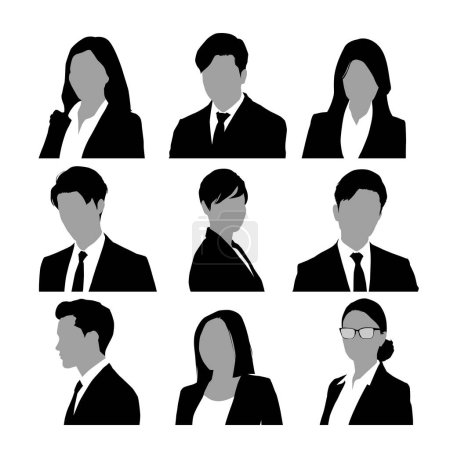 Illustration for Silhouette icons of various business people wearing suits. - Royalty Free Image
