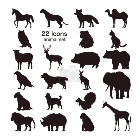 Téléchargez les illustrations : Ensemble d'icônes de silhouette animale multiple. - en licence libre de droit