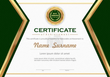 Illustration for Vector green and gold certificate template - Royalty Free Image